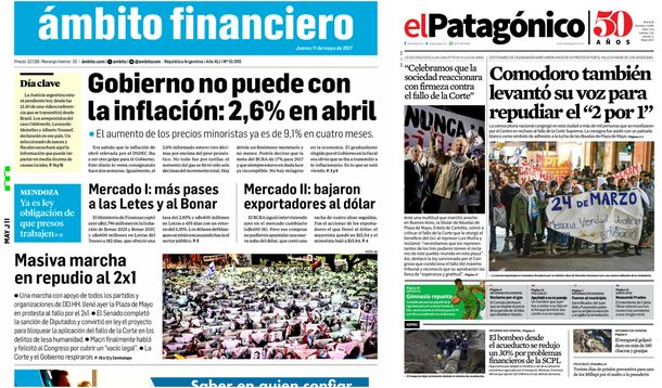 Tapas de diarios del jueves 11 de mayo de 2017