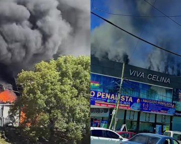 Otro voraz incendio: Bomberos intentan apagar las llamas en un centro comercial de Villa Celina