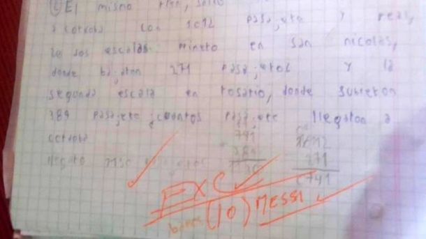 Córdoba: un docente felicitó con un 10 (Messi) a su estudiante
