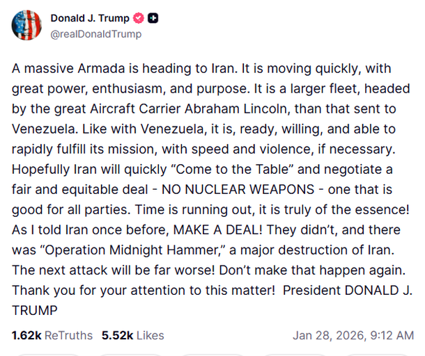 Donald Trump en Truth Social (Captura)