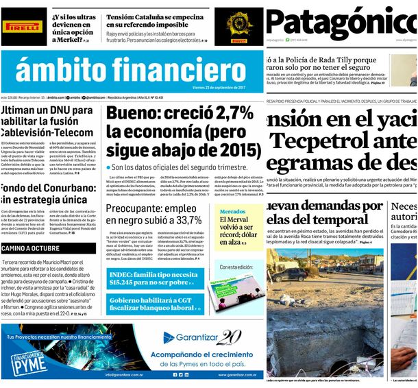 Tapas de diarios del viernes 22 de septiembre de 2017