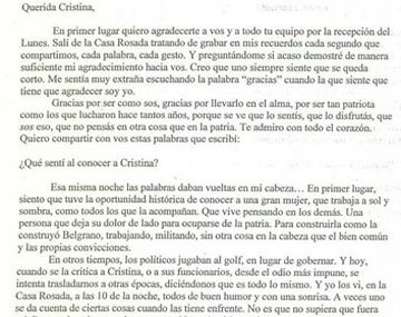 La carta que la nieta de Belgrano le envió a Cristina
