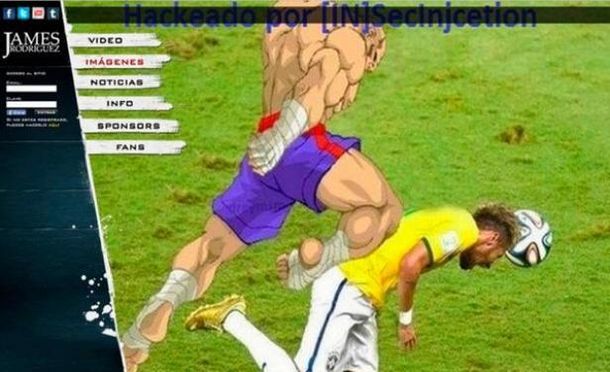 Insólito: hackean la web de James Rodríguez con una parodia del golpe a Neymar
