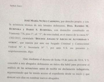 Qué dice el escrito presentado a Lijo por Núñez Carmona