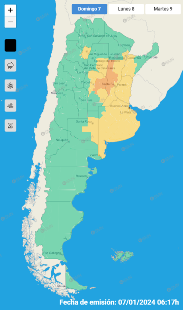 Mapa gentileza del Servicio Meteorológico Nacional Mapa gentileza del Servicio Meteorológico Nacional