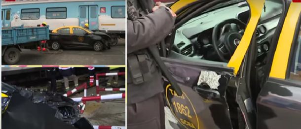 Grave accidente en Flores: el momento en el que el tren Sarmiento embistió a un taxi