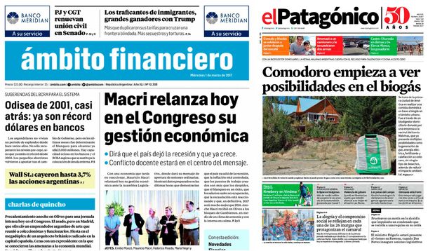 Tapas de diarios del miércoles 1 de marzo de 2017