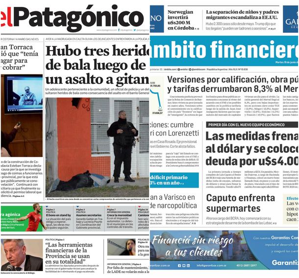 Tapas de diarios del martes 19 de junio de 2018