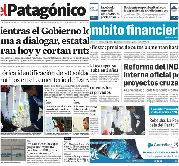 Tapas de diarios del martes 27 de marzo de 2018