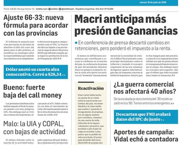 Tapas de diarios del jueves 19 de julio de 2018