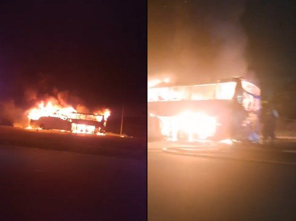 Ruta 2: se incendió un micro en el regreso del fin de semana largo