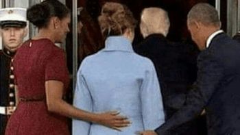 Michelle Obama acompaña a su sucesora y, ¿Barack toca en un lugar inapropiado a Melania? Michelle Obama acompaña a su sucesora y, ¿Barack toca en un lugar inapropiado a Melania?