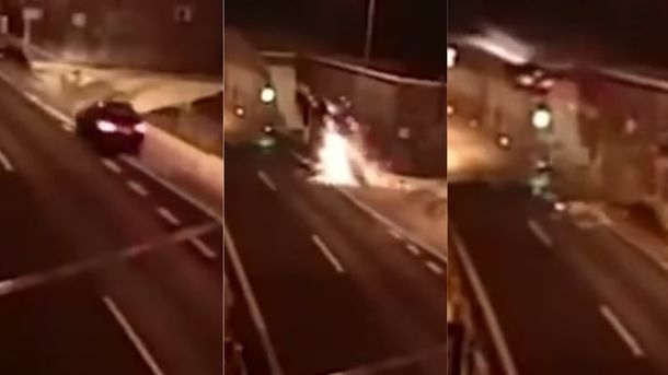 VIDEO: El auto salió volando, golpeó contra un túnel  y se salvó de milagro