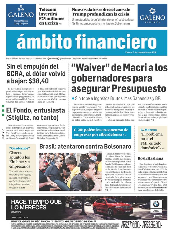 Tapas de diarios del viernes 7 de septiembre de 2018