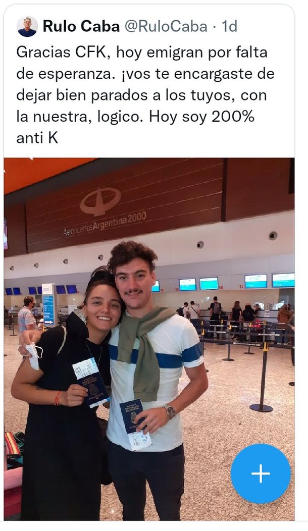 Le echó la culpa a CFK por el exilio de sus hijos: el pasaje era de cabotaje
