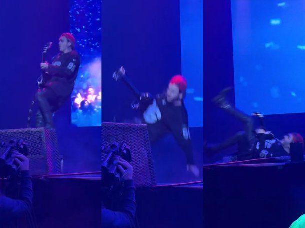 El cantante de Airbag se cayó del escenario durante un show en Montevideo