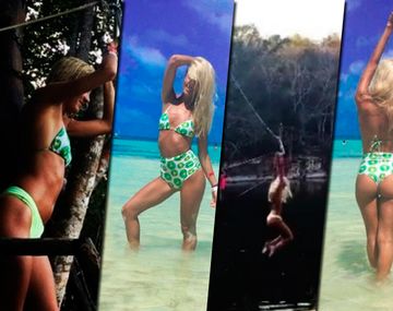 VIDEO: Cande Ruggeri también hizo tirolesa pero cayó de espaldas