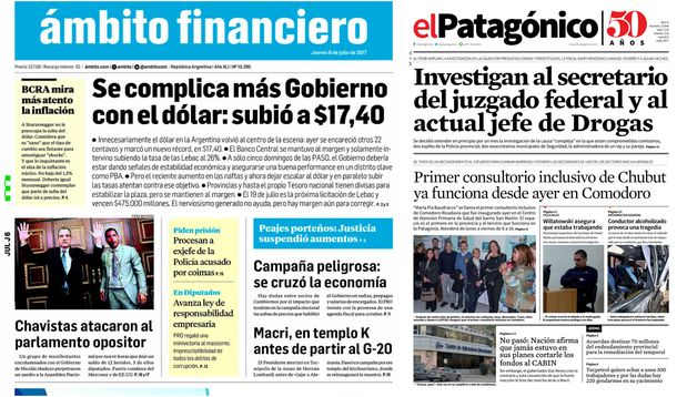 Tapas de diarios del jueves 6 de julio de 2017