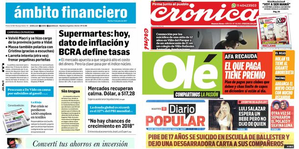 Tapas de diarios del martes 11 de julio de 2017