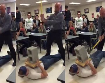 Un profesor le falló al ángulo y le pegó un mazazo a su alumno