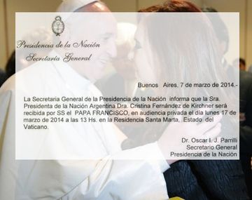 Cristina Kirchner tendrá una audiencia con Francisco en el Vaticano el 17 de marzo