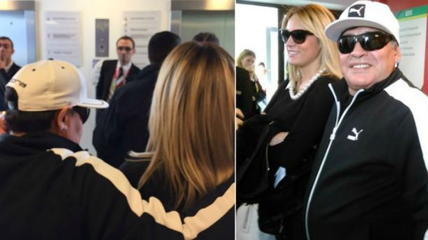 Diego Maradona llegó con Rocío Oliva a Inglaterra para ver a Los Pumas