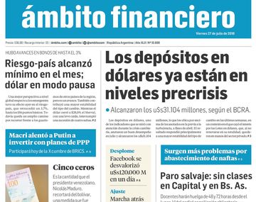 Tapas de diarios del viernes 27 de julio de 2018