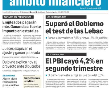 Tapas de diarios del jueves 20 de septiembre de 2018