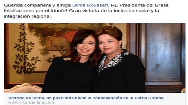 Leé la carta que le envió Cristina a Dilma por su triunfo