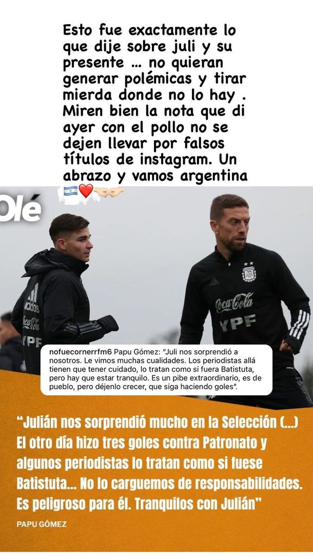 Papu Gómez: No quieran generar polémicas y tirar mierda donde no lo hay