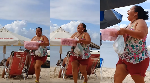 ¿Qué dice? Los extraños gritos de una vendedora ambulante en una playa