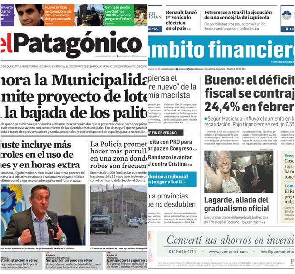 Tapas de diarios del viernes 16 de marzo de 2018