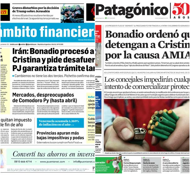 Tapas de diarios del viernes 8 de diciembre de 2017