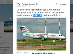 En Twitter anunciaban que la Selección argentina llegaba a Colombia en el avión de la tragedia En Twitter anunciaban que la Selección argentina llegaba a Colombia en el avión de la tragedia