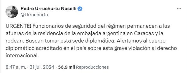 Pedro Urruchurtu Noselli es Coordinador Internacional de María Corina Machado y se encuentra refugiado desde el 20 de marzo Pedro Urruchurtu Noselli es Coordinador Internacional de María Corina Machado y se encuentra refugiado desde el 20 de marzo