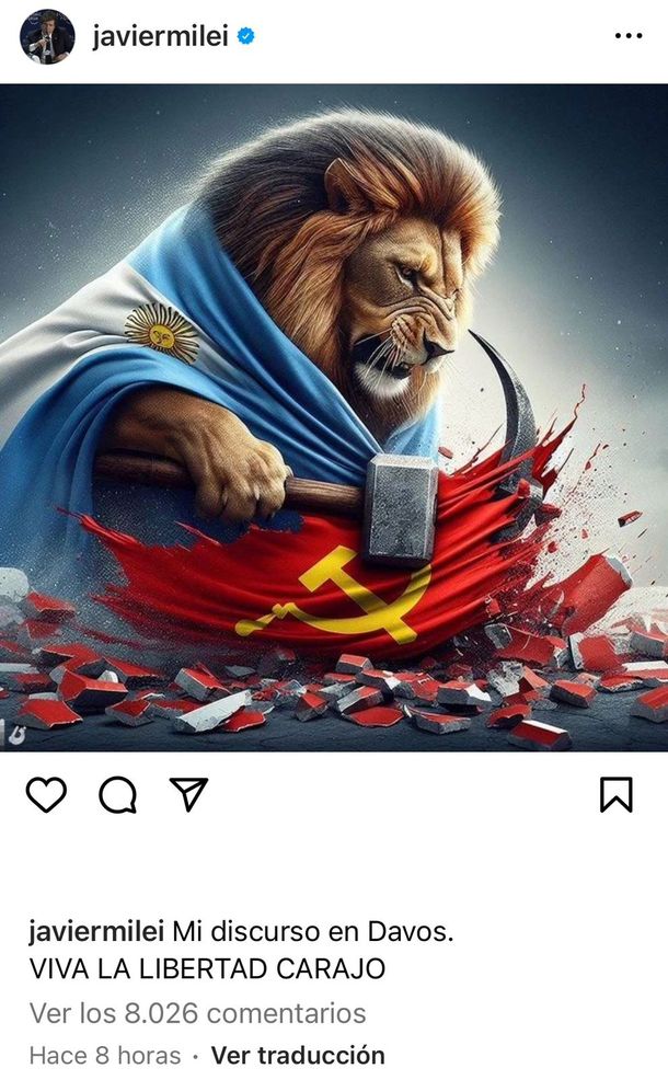 El posteo del presidente Javier Milei en Instagram tras su discurso en el Foro Económico Mundial El posteo del presidente Javier Milei en Instagram tras su discurso en el Foro Económico Mundial