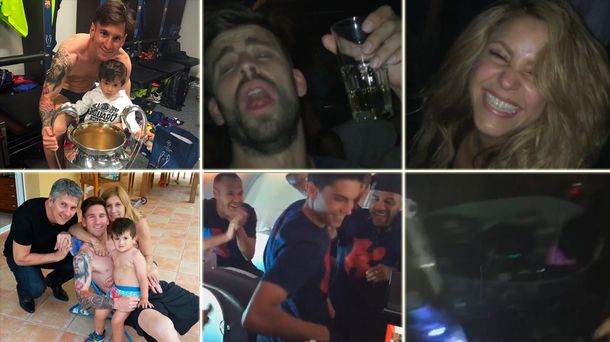 Los jugadores del Barça festejaron con sus familiares la Champions League